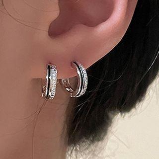Rhinestone Layered Alloy Hoop Earring Silver - One Size