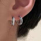 Rhinestone Layered Alloy Hoop Earring Silver - One Size