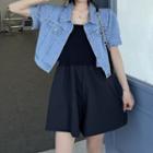 Short-sleeve Denim Shirt / Strapless Romper