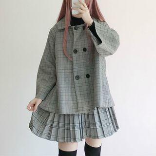 Double Breast Plaid Blazer As Shown In Figure - One Size