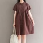 Check Short-sleeve Buttoned A-line Dress