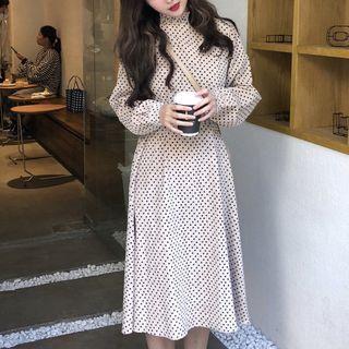 Heart Print Long-sleeve A-line Dress As Shown In Figure - One Size