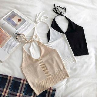 Plain Halter Rib-knit Tank Top