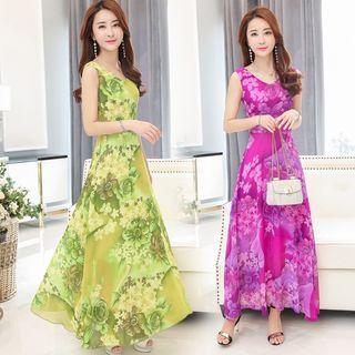 Floral Print Sleeveless Maxi Sundress