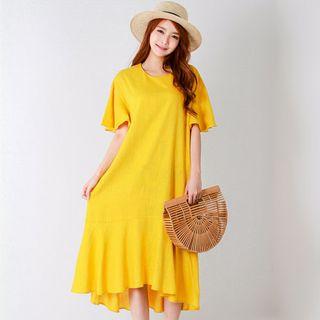 Ruffle-hem Linen Blend Midi Dress