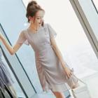 Dotted Short-sleeve Ruffle Hem Mini A-line Dress