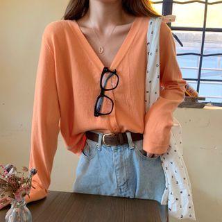 V-neck Plain Button Knit Cardigan