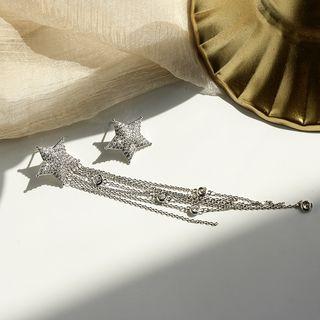 Non-matching Alloy Star Fringed Earring Silver - One Size