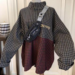 Plaid Lettering Half-placket Shirt