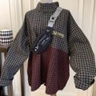 Plaid Lettering Half-placket Shirt