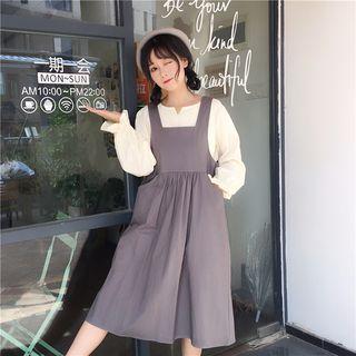 Set : V-neck Long-sleeved Shirt + Vest Dress