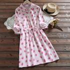 Long-sleeve Strawberry Print A-line Dress