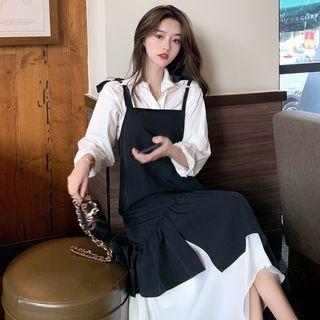 Plain Long-sleeve Shirt Dress / Plain Sleeveless Dress
