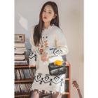 Flower Embroidered Fringed Knit Dress Ivory - One Size