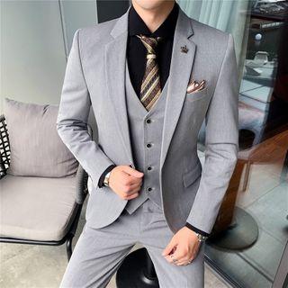 Set: Buttoned Vest + Blazer + Straight-cut Pants