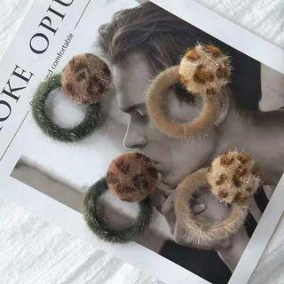 Leopard Print Chenille Disc & Hoop Earring