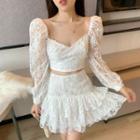 Lace Cropped Blouse / Mini A-line Skirt