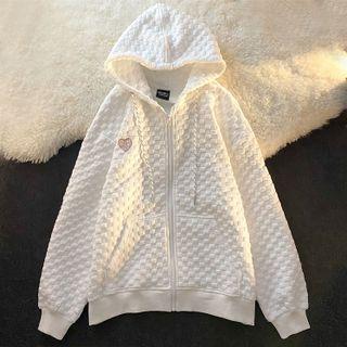 Couple Matching Lettering Embossed Hooded Zip Jacket