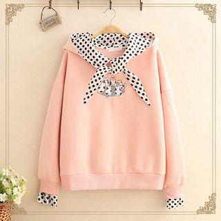 Dotted Panel Cat Print Pullover