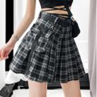 Pleated Plain A-line Skirt With Detachable Pouch & Belt