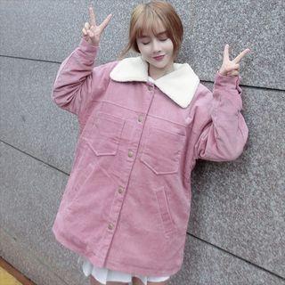 Fleece Collar Corduroy Snap-button Jacket