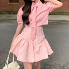 Puff-sleeve Shirt / Shirred A-line Skirt