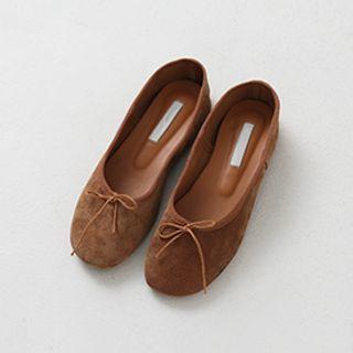 Beribboned Genuine-suede Flats
