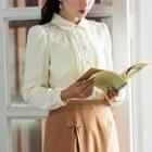 Long-sleeve Embroidered Paneled Blouse