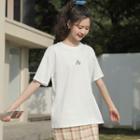 Short-sleeve Bear Embroidered T-shirt White - One Size