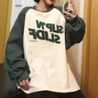 Long-sleeve Color-block Lettering T-shirt