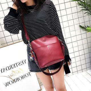 Set: Pattern Strap Bucket Bag + Pouch