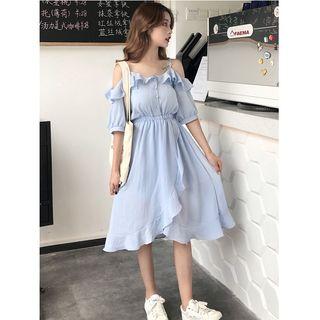 Short-sleeve Cold Shoulder Ruffle Sundress
