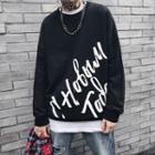 Long-sleeved Lettering Loose-fit Crewneck Pullover