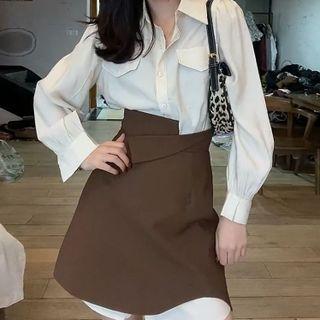 Set: Puff-sleeve Shirtdress + Asymmetrical A-line Skirt