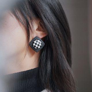 Checker Square Alloy Dangle Earring