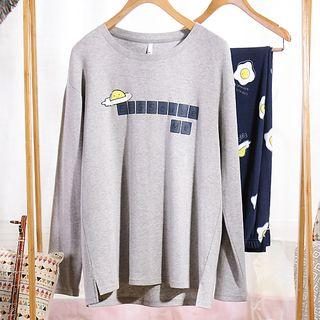 Couple Matching Loungewear Set: Egg Print Long-sleeve Top + Pants