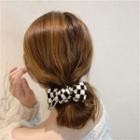 Check Bow Faux Pearl Hair Tie Check - Black & White - One Size