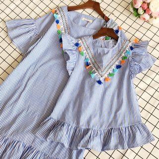 Family Matching Striped Tasseled Dress