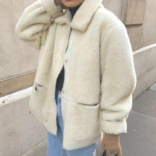 Double-pocket Oversize Furry Coat White - One Size