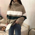 Furry Panel High Neck Pullover