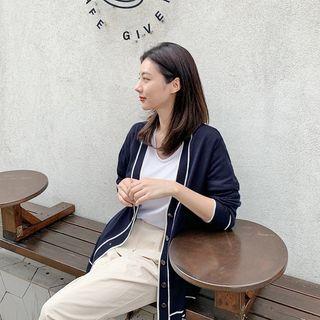 Buttoned Ringer Knit Cardigan