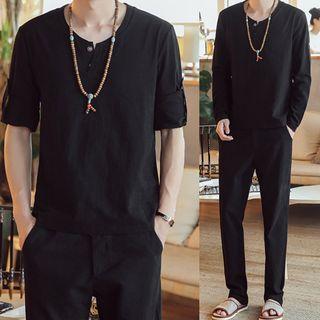 Set: Long-sleeve Placket T-shirt + Pants