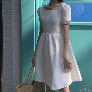 Square-neck Open-back Puff-sleeve Dress