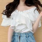 Ruffle Off-shoulder Blouse White - One Size