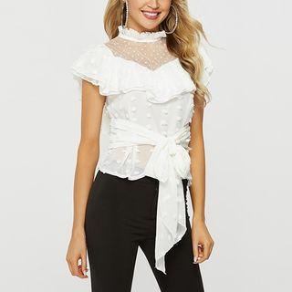 Dotted Mesh Panel Short-sleeve Blouse
