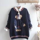 Pocket Detail Shirt / Bear Print Sweater / Set
