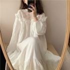 Long-sleeve Ruffled Sleep Dress White - One Size