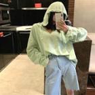 Plain V-neck Loose-fit Hoodie