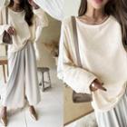 Round-neck Oversize T-shirt Light Beige - One Size