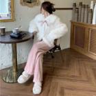 Faux Fur Button Jacket / Wide-leg Pants